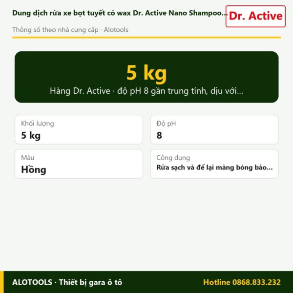 dung dịch bọt tuyết Dr. Active Nano Shampoo - thông số