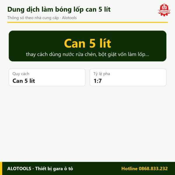 dung dịch làm bóng lốp can 5 lít - thông số