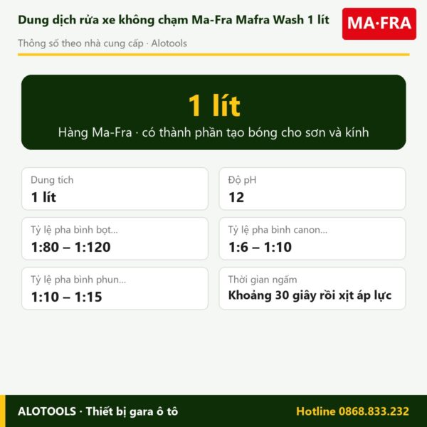 Dung dịch rửa xe không chạm Ma-Fra Mafra Wash 1 lít 5 dung dịch Mafra Wash 1 lít - thông số