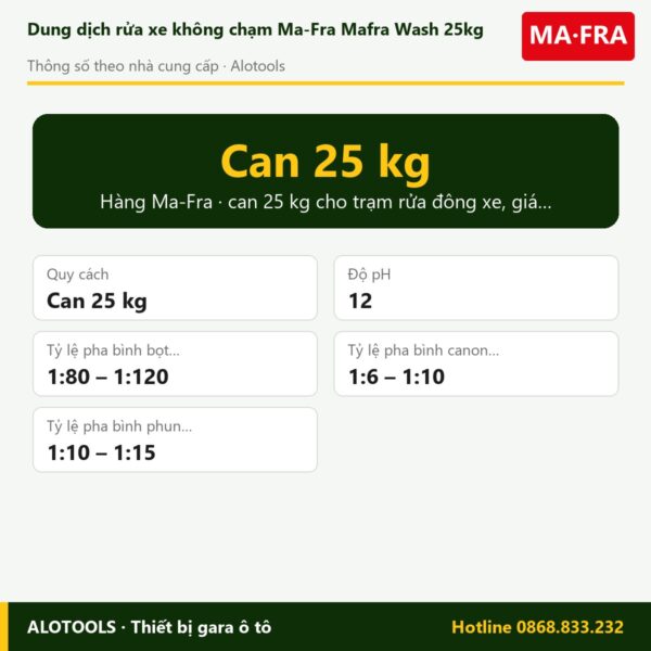 Dung dịch rửa xe không chạm Ma-Fra Mafra Wash 25kg 5 dung dịch Mafra Wash 25kg - thông số