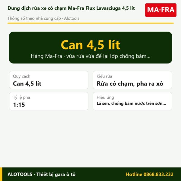 dung dịch rửa xe Flux Lavasciuga - thông số