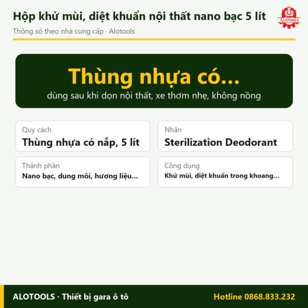 hộp khử mùi nội thất nano bạc - thông số
