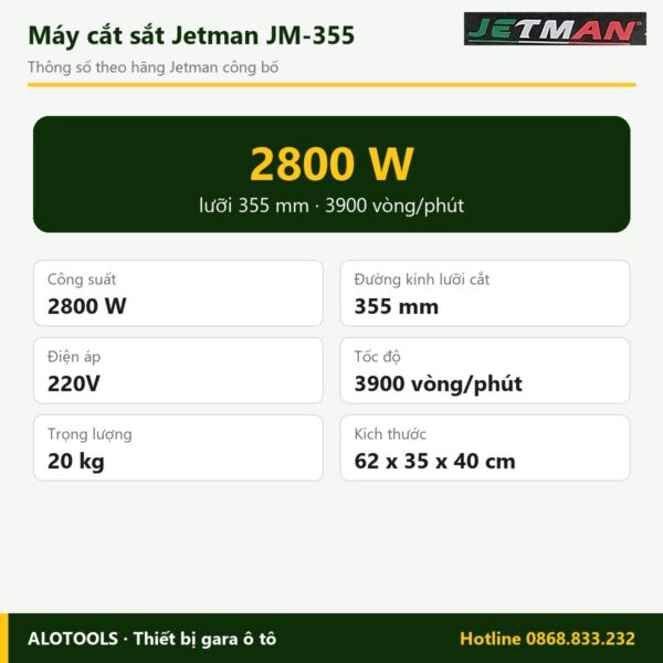 Thông số máy cắt sắt Jetman JM-355