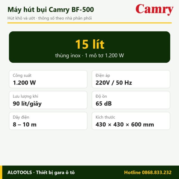 Thông số máy hút bụi Camry BF-500