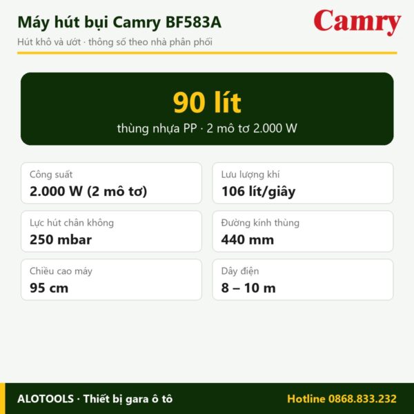 Thông số máy hút bụi Camry BF583A