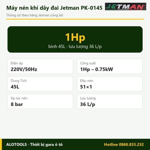 Thông số máy nén khí dây đai Jetman PK-0145