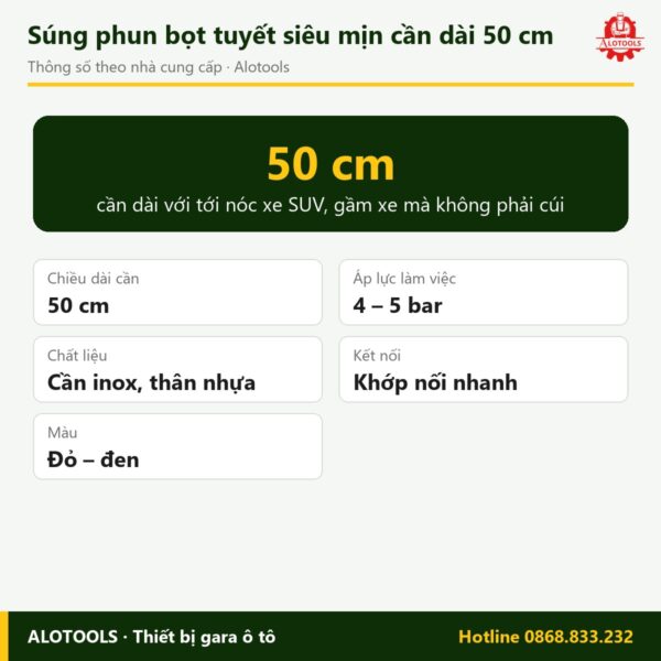 súng phun bọt tuyết cần dài - thông số