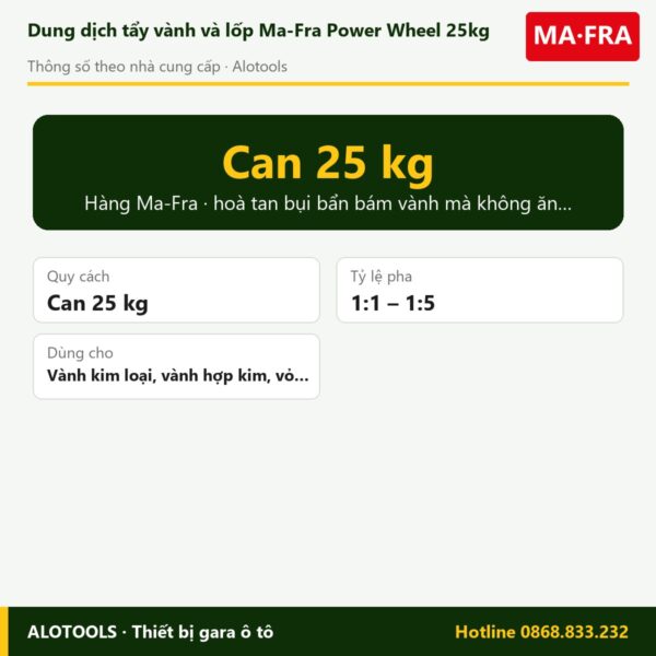 tẩy vành lốp Power Wheel - thông số