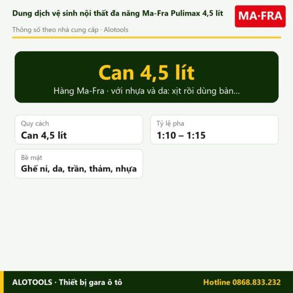 vệ sinh nội thất Pulimax - thông số