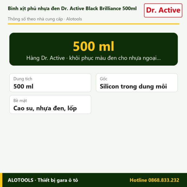 xịt phủ nhựa đen Dr. Active Black Brilliance - thông số