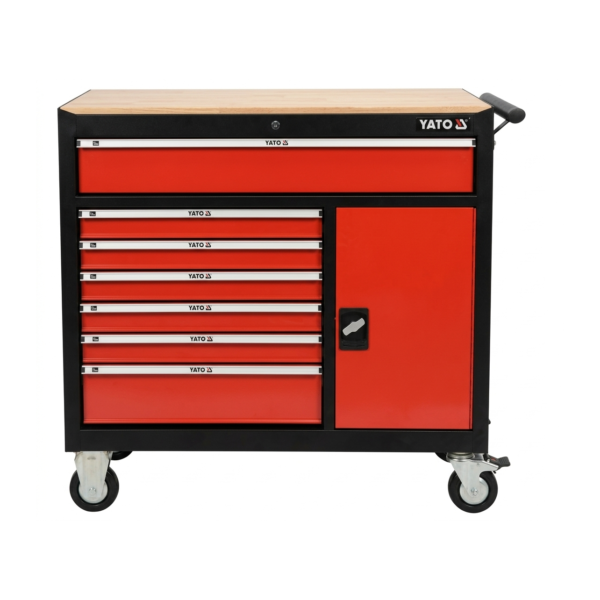 Tủ đựng đồ nghề mặt gỗ 7 ngăn kèm cánh tủ Yato YT-09141 – Ba Lan